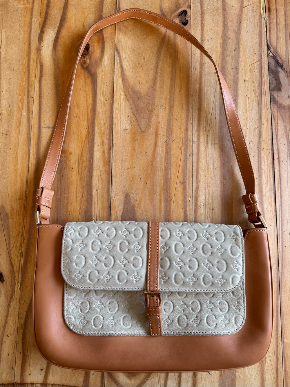 Authentic Vintage CELINE Macadam Suede & Leather Shoulder Bag – Made in Italy